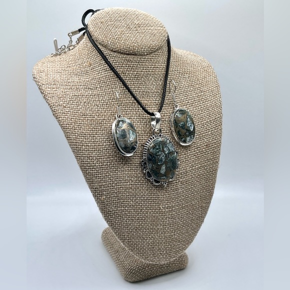 Copper Seraphinite Pendant & Earrings - Picture 3 of 5